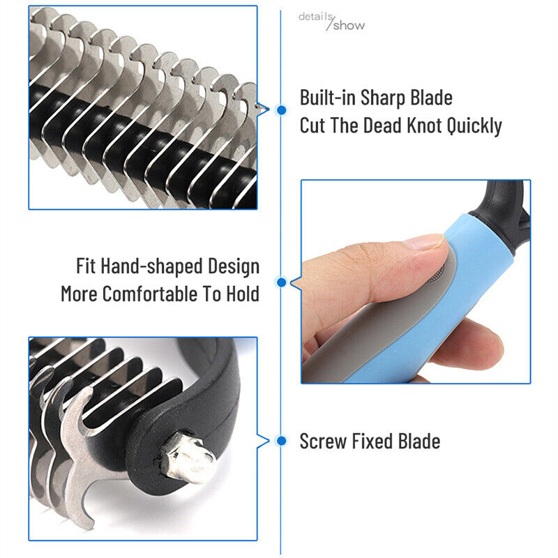 Grooming Brush For Pets Deshedding Tool Rake Comb Fur Remover Reduce 2-Side Dematting Tool For Dogs Cats Pets Grooming Brush Double Sided Shedding And Dematting Undercoat Rake Hair Removal Comb