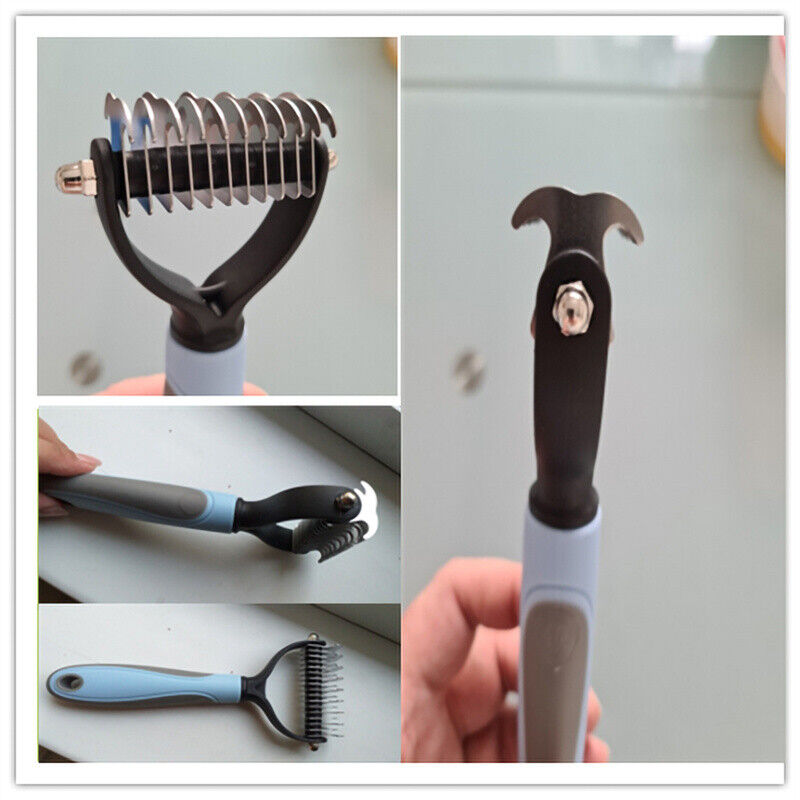 Grooming Brush For Pets Deshedding Tool Rake Comb Fur Remover Reduce 2-Side Dematting Tool For Dogs Cats Pets Grooming Brush Double Sided Shedding And Dematting Undercoat Rake Hair Removal Comb