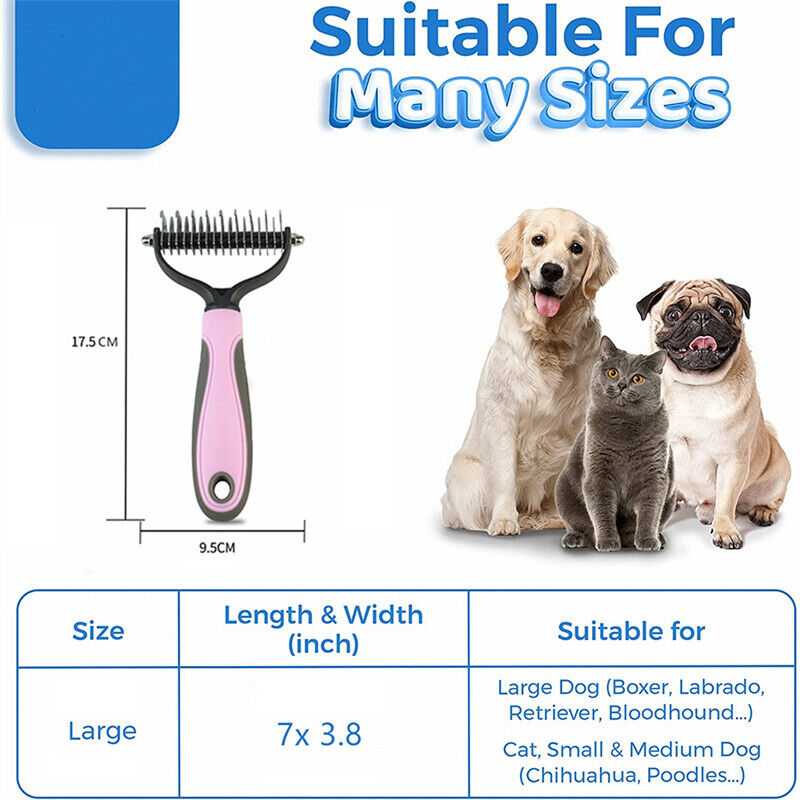 Grooming Brush For Pets Deshedding Tool Rake Comb Fur Remover Reduce 2-Side Dematting Tool For Dogs Cats Pets Grooming Brush Double Sided Shedding And Dematting Undercoat Rake Hair Removal Comb