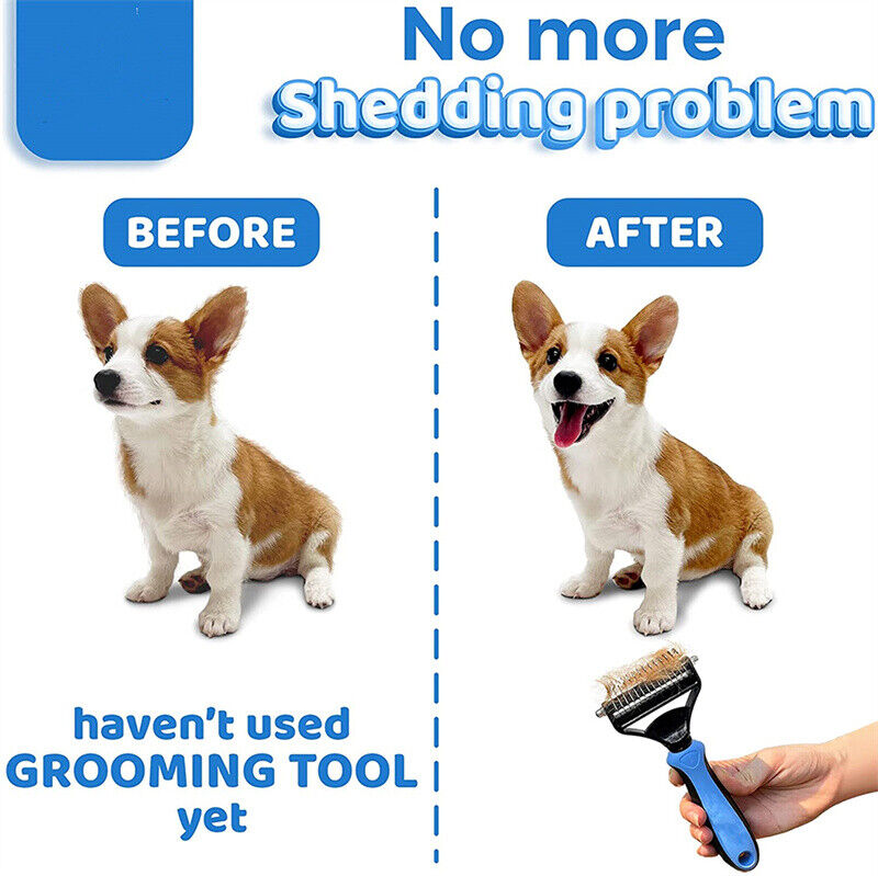 Grooming Brush For Pets Deshedding Tool Rake Comb Fur Remover Reduce 2-Side Dematting Tool For Dogs Cats Pets Grooming Brush Double Sided Shedding And Dematting Undercoat Rake Hair Removal Comb