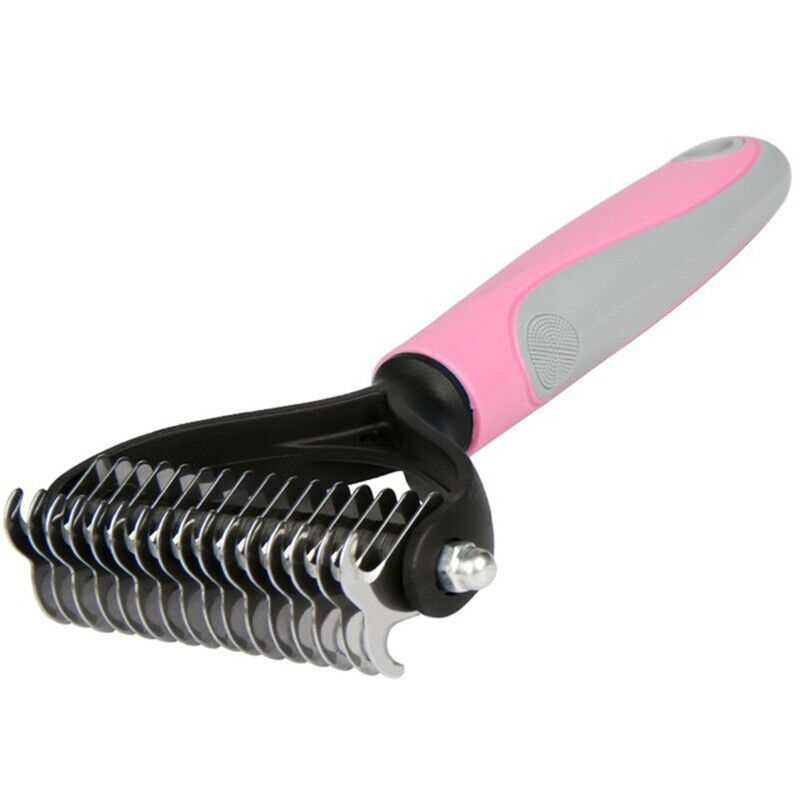 Grooming Brush For Pets Deshedding Tool Rake Comb Fur Remover Reduce 2-Side Dematting Tool For Dogs Cats Pets Grooming Brush Double Sided Shedding And Dematting Undercoat Rake Hair Removal Comb